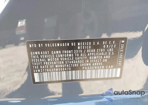 2023 Volkswagen Jetta Gli 2.0T Autobahn z USA, uszkodzony, nr VIN 3VW2T7BU2PM008470